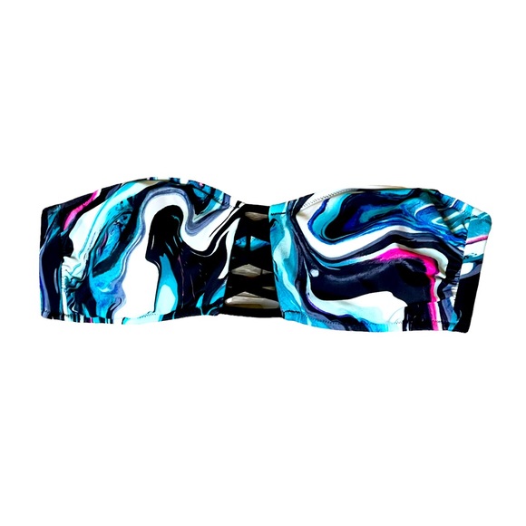 PINK Victoria's Secret Other - Pink by Victoria’s Secret padded bandeau bikini swimsuit top blue swirl size L